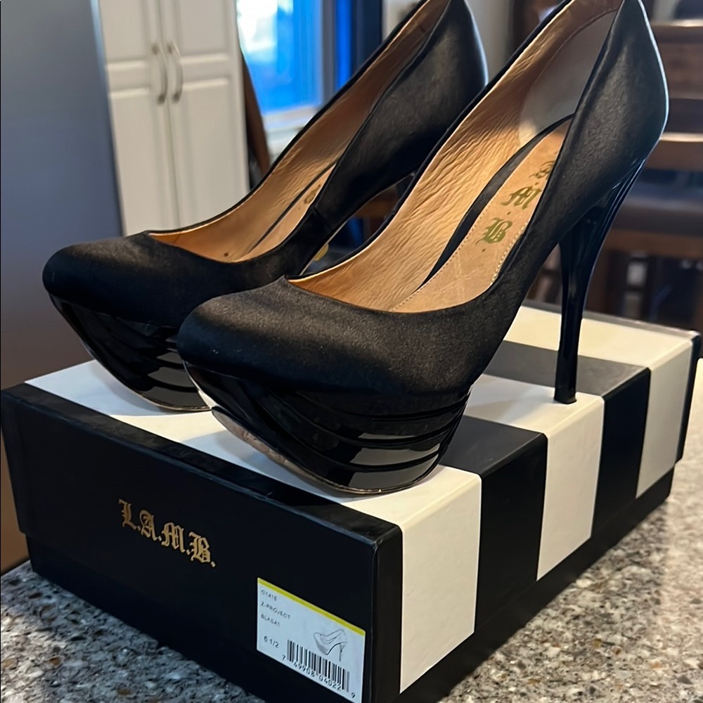 LAMB- black satin platform heels